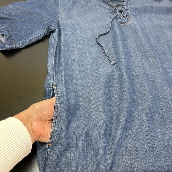 Philosophy 100% Tencel Lyocell Chambray Lace up Front Detail Dress XL Pockets - Picture 4 of 13
